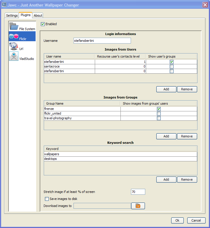Flickr plugin settings